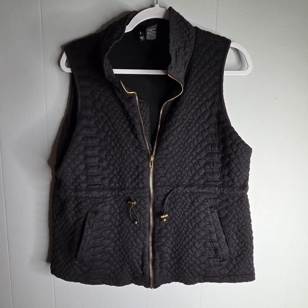 New Direction Womens Black Quilted Snakeskin Textured Full Zip Vest Size L